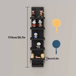 Ventryn Black 5 Tier Vertical Wall Shelf Unit Floating Decorative Storage Shelves - thumbnail 2