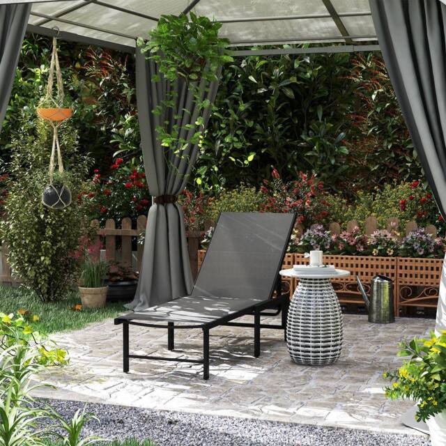 OUTSUNNY Sun Lounger, 5-Level Reclining Sun Lounger Chair, Grey - image 1