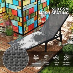 OUTSUNNY Sun Lounger, 5-Level Reclining Sun Lounger Chair, Grey - thumbnail 6