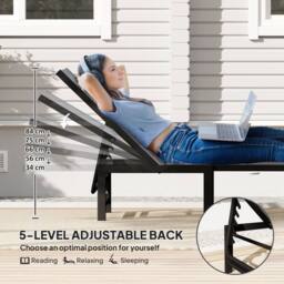OUTSUNNY Sun Lounger, 5-Level Reclining Sun Lounger Chair, Grey - thumbnail 4