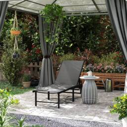 OUTSUNNY Sun Lounger, 5-Level Reclining Sun Lounger Chair, Grey - thumbnail 1