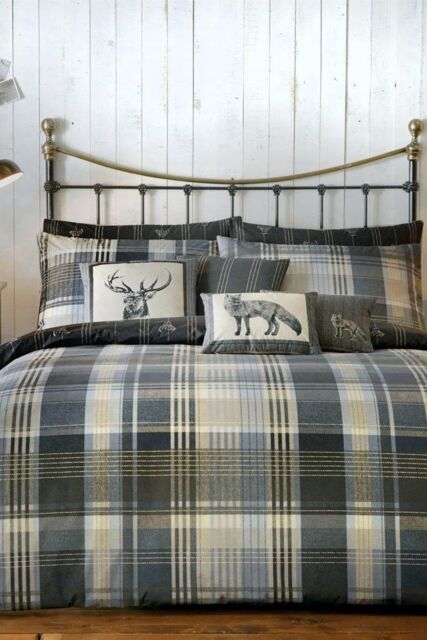 Dreams & Drapes 'Connolly Check' 100% Brushed Cotton Duvet Cover Set in Charcoal - Size: King - image 1