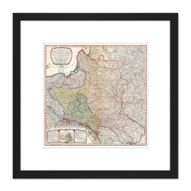 Artery8 Map 1799 Faden Kingdom Poland Duchy Lithuania 8X8 Inch Square Wooden Framed Wall Art Print Picture with Mount in Black - image 1