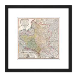 Artery8 Map 1799 Faden Kingdom Poland Duchy Lithuania 8X8 Inch Square Wooden Framed Wall Art Print Picture with Mount in Black - thumbnail 1