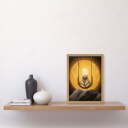 Artery8 Wall Art Print The Lazy Overlord Sloth at Full Moon Abstract Surrealist Painting Artwork Framed A4 in Light Oak - thumbnail 2