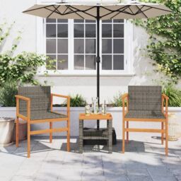 Berkfield Home Garden Chairs 2 pcs Grey Poly Rattan&Solid Wood - thumbnail 3