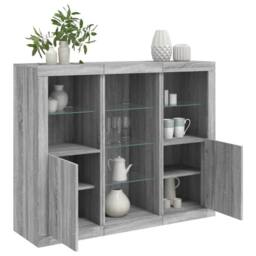 Berkfield Home Sideboards with LED Lights 3 pcs Grey Sonoma Engineered Wood - thumbnail 2