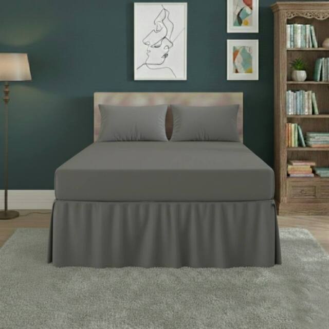 Snug City Fitted Valance Bed Sheet Polycotton Mattress Cover & Frill Easy Care in Grey - Size: Single - image 1