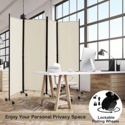 FLAVORA 4 Panel Rolling Freestanding Privacy Room Divider in Cream - Size: 500mm - thumbnail 5