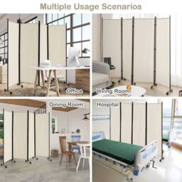 FLAVORA 4 Panel Rolling Freestanding Privacy Room Divider in Cream - Size: 500mm - thumbnail 6