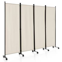 FLAVORA 4 Panel Rolling Freestanding Privacy Room Divider in Cream - Size: 500mm - thumbnail 1