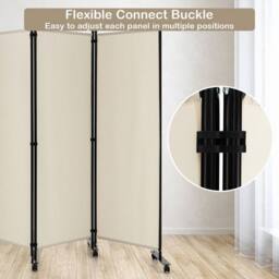 FLAVORA 4 Panel Rolling Freestanding Privacy Room Divider in Cream - Size: 500mm - thumbnail 4