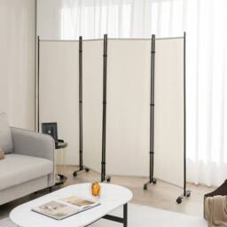 FLAVORA 4 Panel Rolling Freestanding Privacy Room Divider in Cream - Size: 500mm - thumbnail 3