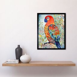 "Artery8 Wall Art Print Parrot Bird Portrait Folk Art Watercolour Painting Art Framed in Black - Size: W12"" x H16""" - thumbnail 2