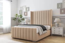 "Sloomy Luthor Plush Bed Frame With 50"" Upholstered Wingback Headboard in Stone - Size: Double" - thumbnail 2
