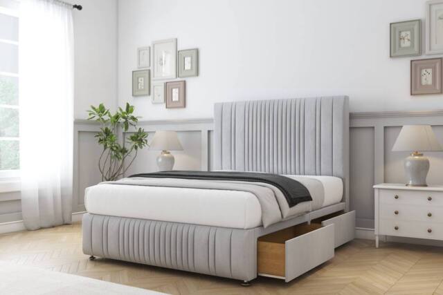 "Comfort Beds The Foxy Naples Divan Base 2 Drawers - 54"" Headboard-Footboard in Silver - Size: Small Double" - image 1