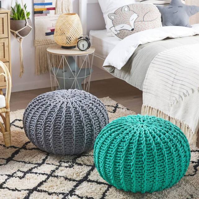 Wyld and Coco Nordic Nest Grey Knitted Cotton Pouf Ottoman 50 x 35 cm - image 1