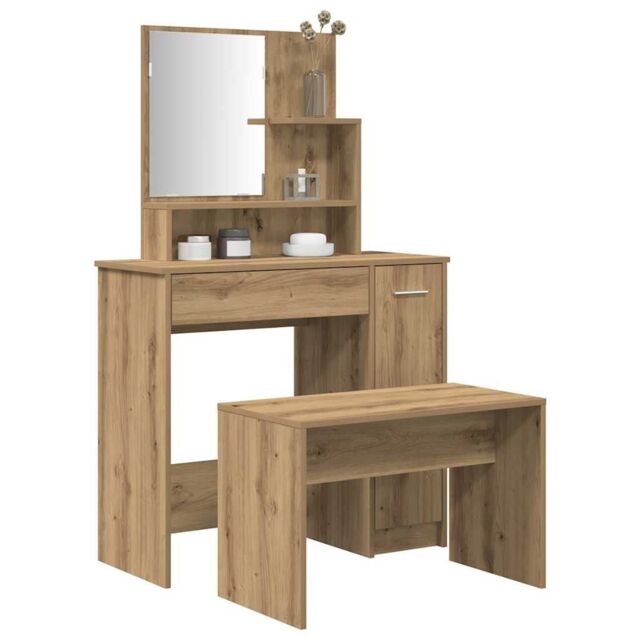 Berkfield Home Dressing Table Set Artisan Oak Engineered Wood in Brown - image 1