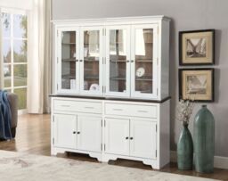 White Wooden Display Dresser Glass Doors With Storage Space - thumbnail 1