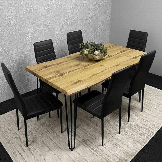 KOSY KOALA Modern Dining Table Set & 6 Black Faux Leather Chairs - image 1