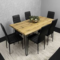 KOSY KOALA Modern Dining Table Set & 6 Black Faux Leather Chairs - thumbnail 1