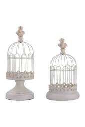 Living and Home 2pcs Vintage-Style Candlesticks Birdcage Candle Holders in White - thumbnail 3