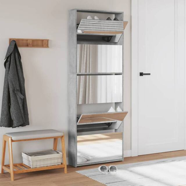 Berkfield Home Shoe Cabinet with Mirror 5-Layer Concrete Grey 63x17x169.5 cm - image 1