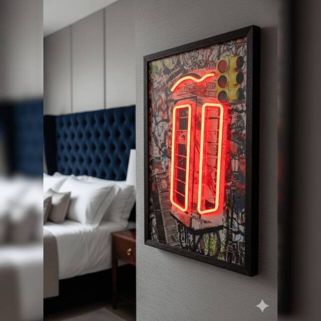 HOME LUXE INTERIOR London Telephone Box Neon LED Wall Art - 40x60cm Urban Canvas USB - Size: 40x60 cm - image 1