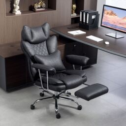 HOMCOM Office Chair, High Back Leathaire Desk Chair for Home in Black - thumbnail 1
