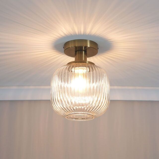 ValueLights Calpe Clear Glass Shade Flush Gold Stem Ceiling Light - image 1