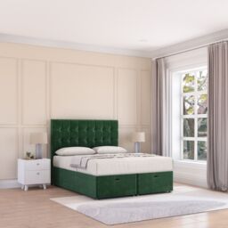 Sloomy Alabama Plush Fabric Ottoman Bed End Opening With Sprung Memory Mattress & 54 Inch Floorstanding Headboard in Emerald - Size: Single - thumbnail 3