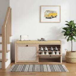 KORVIXA Rattan Shoe Bench with Padded Cushion & 2 Cabinets in Brown - Size: 0.6m2 - thumbnail 5