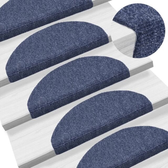 Berkfield Home 15 pcs Self-adhesive Stair Mats Needle Punch 65x21x4 cm Blue - Size: Medium - image 1