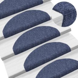 Berkfield Home 15 pcs Self-adhesive Stair Mats Needle Punch 65x21x4 cm Blue - Size: Medium - thumbnail 1