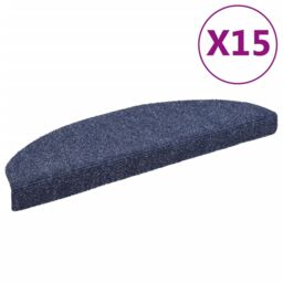 Berkfield Home 15 pcs Self-adhesive Stair Mats Needle Punch 65x21x4 cm Blue - Size: Medium - thumbnail 2