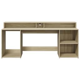 Berkfield Home Soft Desk with LED Lights Sonoma Oak 200x55x91 cm Engineered Wood in Natural - Size: 200 x 55 x 91 cm - thumbnail 6