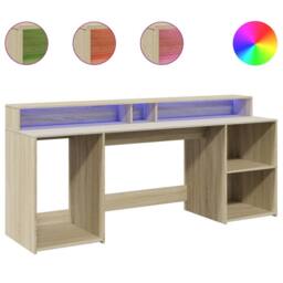 Berkfield Home Soft Desk with LED Lights Sonoma Oak 200x55x91 cm Engineered Wood in Natural - Size: 200 x 55 x 91 cm - thumbnail 3