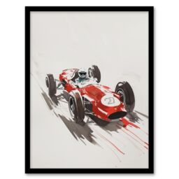 "Artery8 Vintage Automobile Race Car Sport Watercolour Framed Art Print in Red - Size: W12"" x H16""" - thumbnail 1