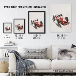 "Artery8 Vintage Automobile Race Car Sport Watercolour Framed Art Print in Red - Size: W12"" x H16""" - thumbnail 3