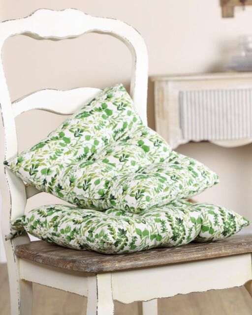 Dibor Set of 2 Green Leaf Print Indoor Dining Chair Seat Pad Cushions L40cm x W40cm - Size: 40 cm x 40 cm - image 1