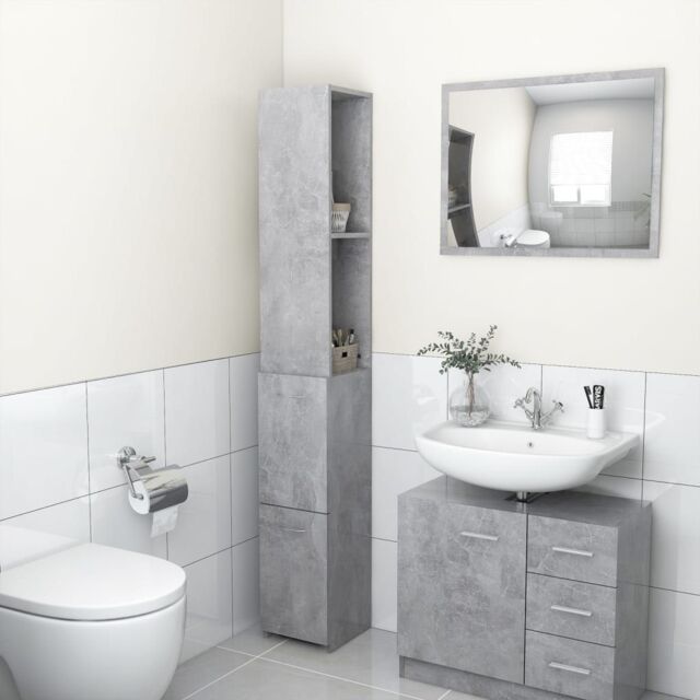 Berkfield Home Bathroom Cabinet Concrete Grey 25x26.5x170 cm Engineered Wood - image 1