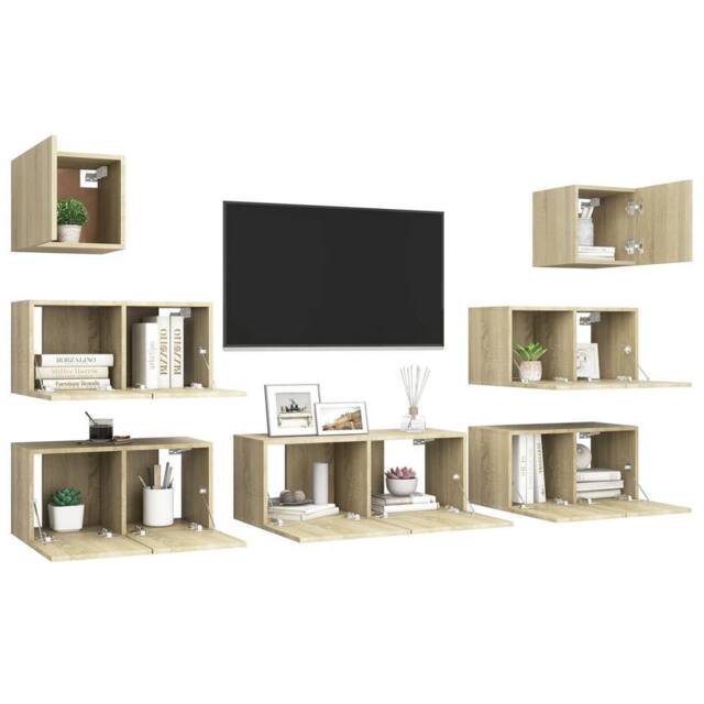 Berkfield Home Modern 7 Piece TV Cabinet Set Sonoma Oak Engineered Wood in Tan - image 1