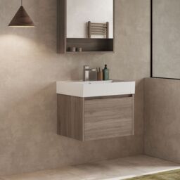 Banyetti Mino 600mm Wall Hung Vanity Unit with Veneto 1TH Basin-Nebraska Oak in Brown - thumbnail 3