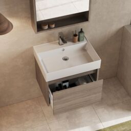 Banyetti Mino 600mm Wall Hung Vanity Unit with Veneto 1TH Basin-Nebraska Oak in Brown - thumbnail 4