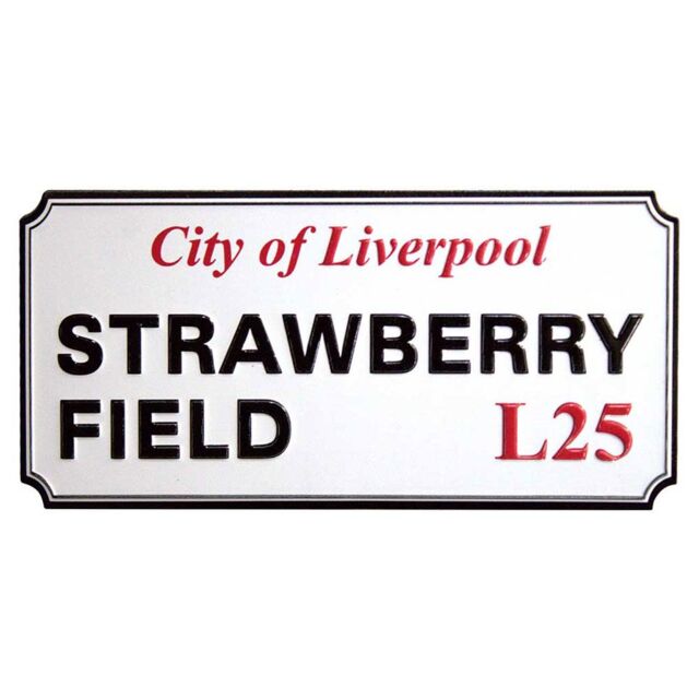 Beatles Strawberry Field Liverpool Sign Embossed Fridge Magnet in White - image 1