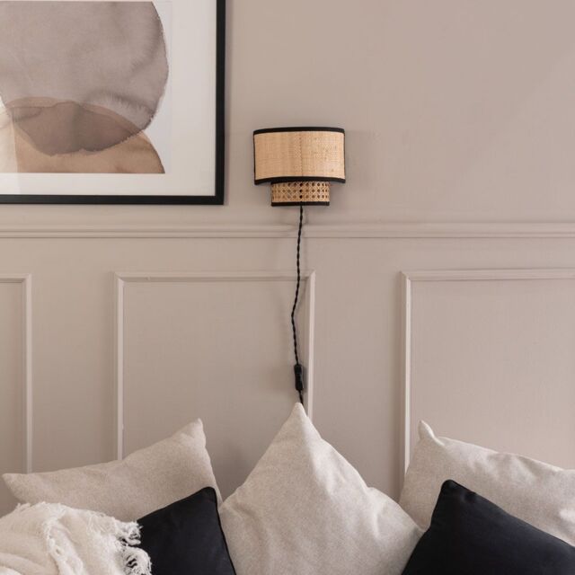 ValueLights Plug In Easy Fit Natural Rattan Wall Light in Brown - image 1