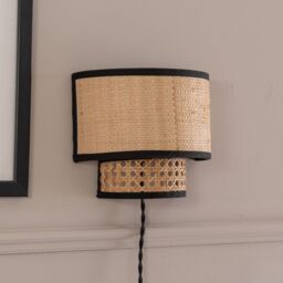ValueLights Plug In Easy Fit Natural Rattan Wall Light in Brown - thumbnail 3