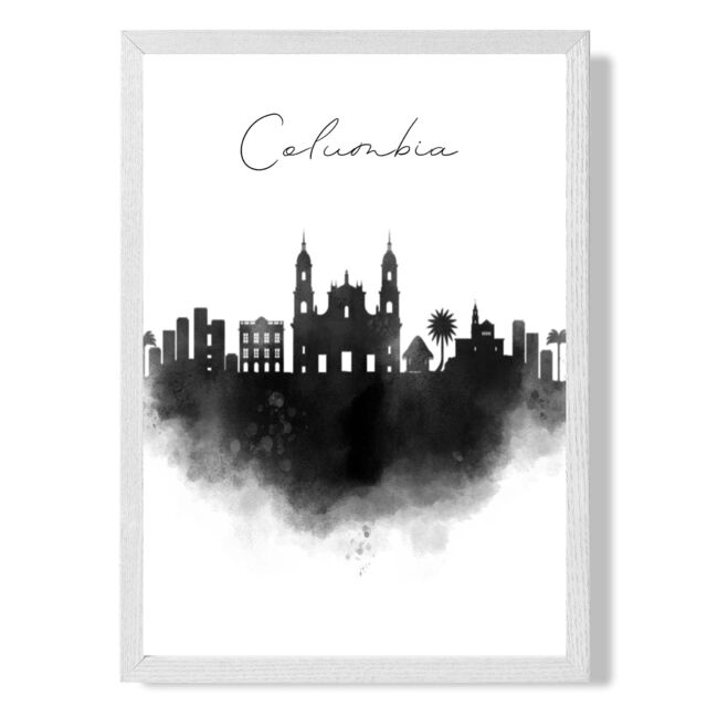 ARTZE Columbia Watercolour Skyline City Framed Print SIZE: A2 with White Frame in Black - Size: A4 - image 1