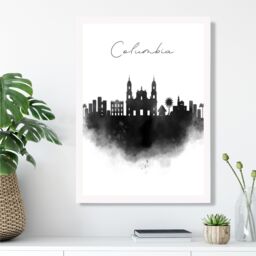 ARTZE Columbia Watercolour Skyline City Framed Print SIZE: A2 with White Frame in Black - Size: A4 - thumbnail 2