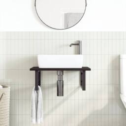 Berkfield Home Elegant Basin Shelf Wall Mounted Steel & Solid Wood Oak in Brown - thumbnail 1